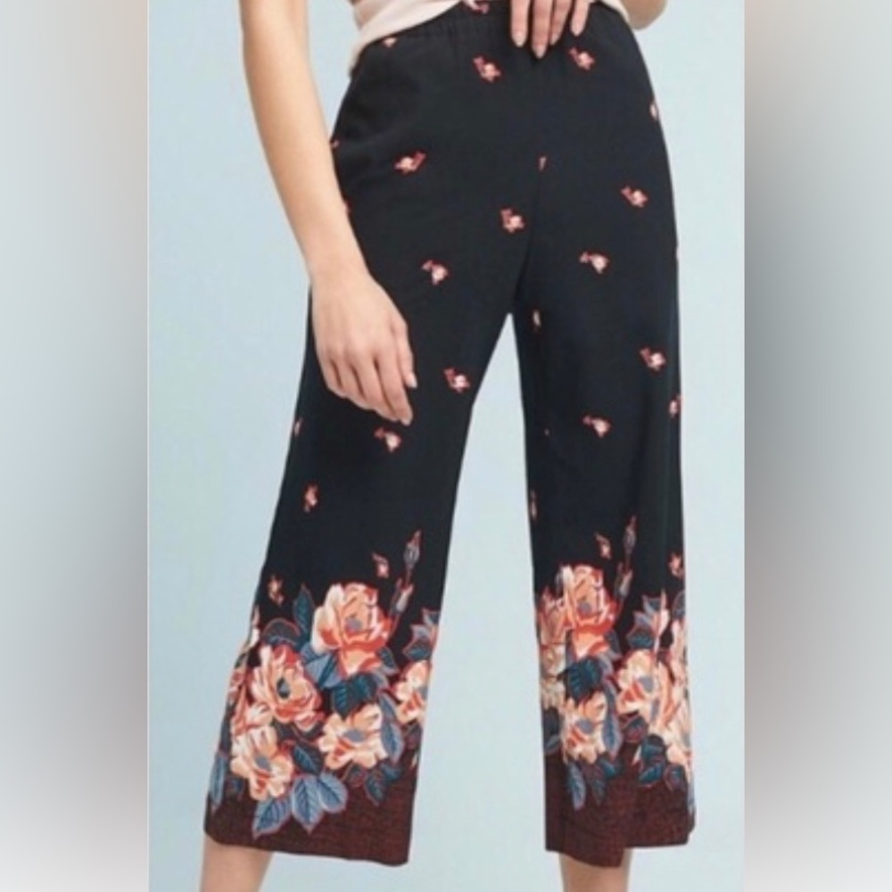 Anthropologie Floral Cropped Rayon Pants